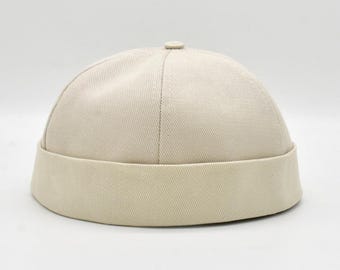 Cotton Docker Beanie: Brimless Sailor Watch Cap - Ivory
