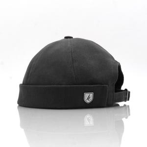 Black Cotton Docker Cap: Brimless Rolled Beanie - Unisex