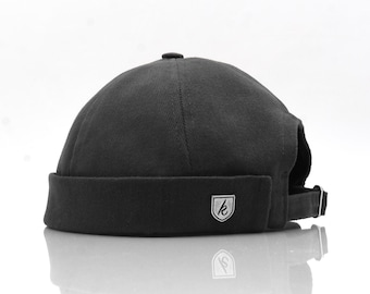 Black Cotton Docker Cap: Brimless Rolled Beanie - Unisex
