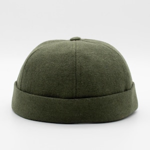 Green Wool Docker Cap: Adjustable Brimless Sailor Hat