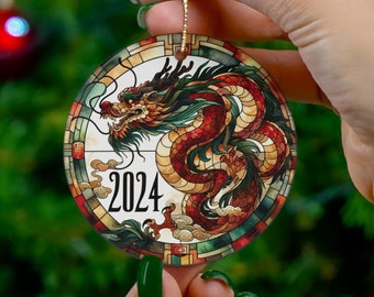 Dragon Ornament, Chinese New Year, 2024, Year of the Dragon, Chinese Zodiac, Personalize, Ceramic, Custom, Tree, Home Decor, Gift Idea, Sign