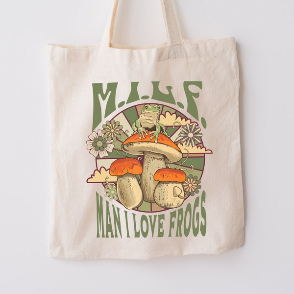 Hombre I Love Frogs Tote,MILF Frog Tote,Rana y hongo Tote/Goblincore bag/Cottagecore tote/Frogcore tote/mushroom frog tote/jardinería tote