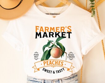 Farmers Market Peaches Shirt, Graphic tees for women, Vintage Peach Shirt, Gardening Shirt for mom, southern aesthetic shirt, Georgia shirt