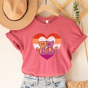 Lesbian Cat Shirt, Cute Pride T-Shirt, Queer Girls Tees, Lesbian Shirt, LGBT Pride Tee, Queer Gift, purride shirt, Lesbian Flag, subtle