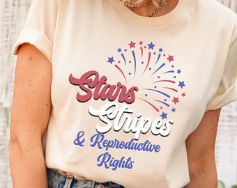 Camicia femminista per donne, strisce di stelle e diritti riproduttivi, maglietta ProChoice del 4 luglio, abbigliamento di protesta, diritti riproduttivi Top