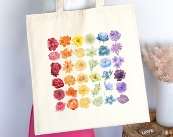 Bolsa de tela con flores silvestres arcoíris y orgullo LGBTQ+, regalo floral