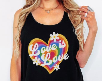 Canotta del Gay Pride retrò, canotta dell’orgoglio LGBTQ da donna, canotta muscolare lesbica, canotta del Bi Pride, regalo per alleato gay, canotta a cuore lesbico queer lgbt