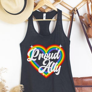Proud Ally Rainbow Tank Top | Gay Pride Tank Top | Lgbt Clothes | Subtle Pride Tank Top Discreet Pride Month Racerback Tank | Queer Shirt