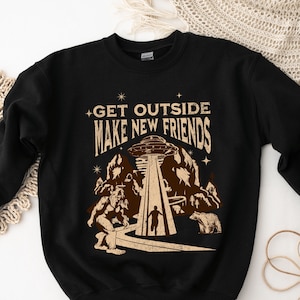 Funny Hiking Sweatshirt Camping Bigfoot Sweatshirt UFO Alien Abduction Sweater Indoorsy shirt Adventure national parks shirt Group shirts