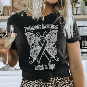 parkinson&#39;s t-shirt, parkinsons awareness month shirt, dementia, awareness gift, parkinson&#39;s disease gifts, grey ribbon, parkinsons ribbon