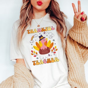 Retro Teacher Thanksgiving Shirt,Thankful Teacher tshirt,Cute Team Teacher shirt,Turkey Teacher shirt,Elementary Teacher tee,Fall Teacher