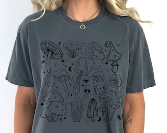 Mushroom Print Shirt, Fungi Mycology Tee, Cottagecore Goblincore