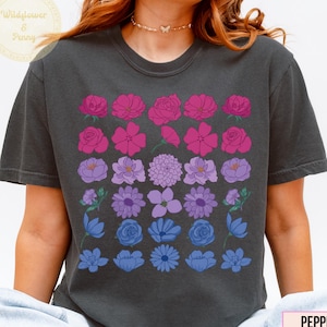 Comfort Colors Bi Pride Floral Shirt, Subtle Bisexual Flag Wildflower Tee, LGBTQ+ Botanical T-Shirt