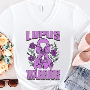 Lupus Tee Shirt, Lupus Warrior V-Neck Tee for Lupus Awareness, Lupus Awareness Month Gift, Lupus Support Gift, Purple Ribbon Lupus