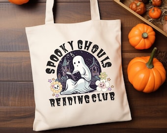 Bolsa Bookish, sacola de Halloween do professor, sacola de livros fantasmas, bolsa de livros de biblioteca, sacola de Halloween Bookish, sacola de Halloween de ghouls, doces ou travessuras
