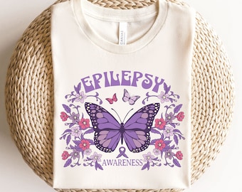 Epilepsy Awareness T-Shirt: Purple Ribbon Butterfly Support Shirt