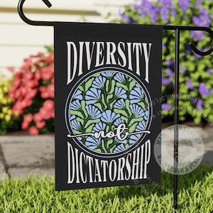 Floral Anti Trump Garden Flag, Diversity Not Dictatorship Garden Banner,Political House Flag,Wildflower Feminist Democrat Gifts,Anti Fascism
