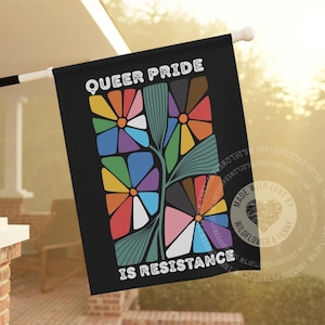 Vlag van het verzet, anti-Trump Pride-tuinbanner, LGBTQ+ Pride Garden-vlag, Queer Protest-vlag, LGBT-decoratie buitenshuis, bloemen Rainbow Pride-vlag