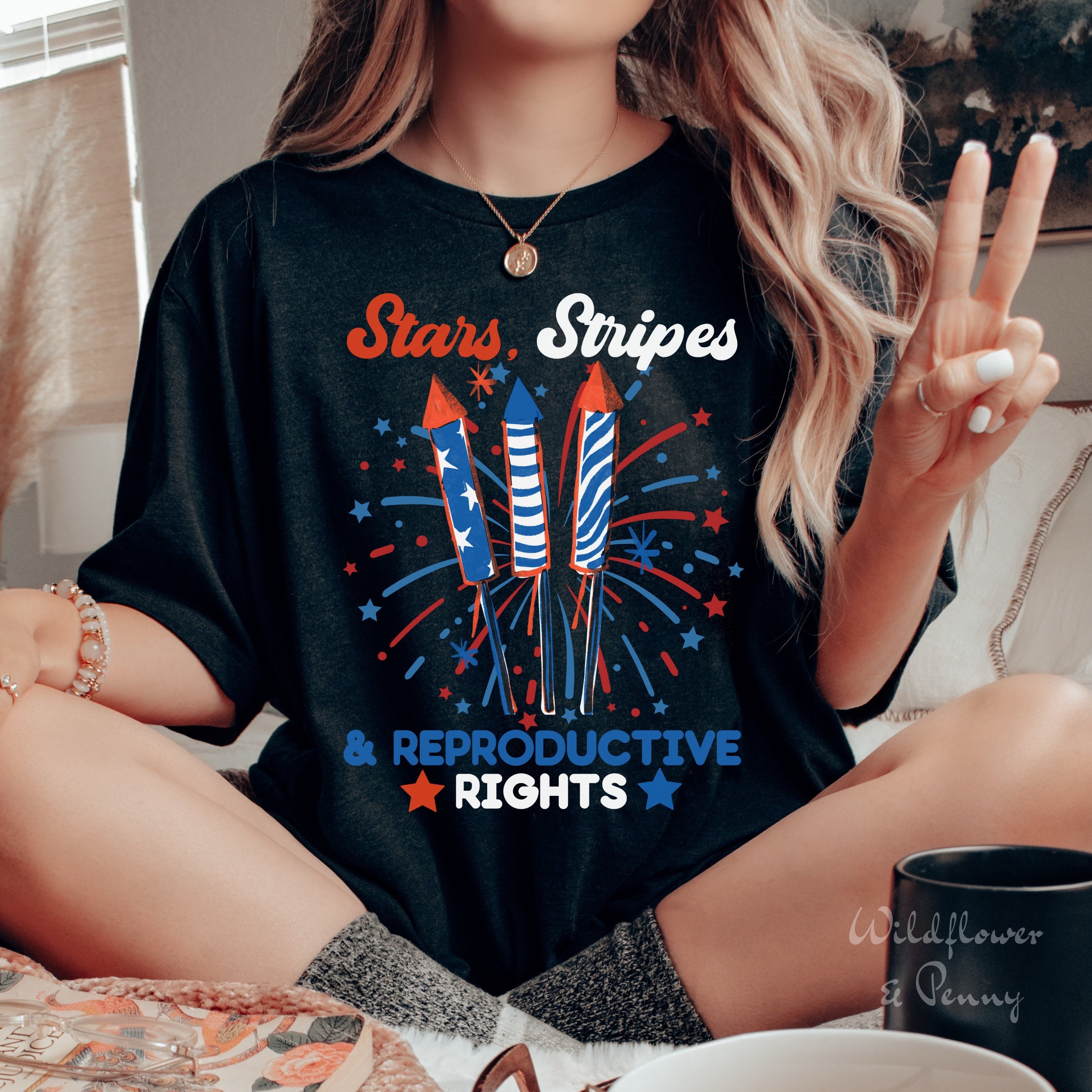 Vintage USA Flag Uterus Stars Stripes Reproductive Rights Kids T