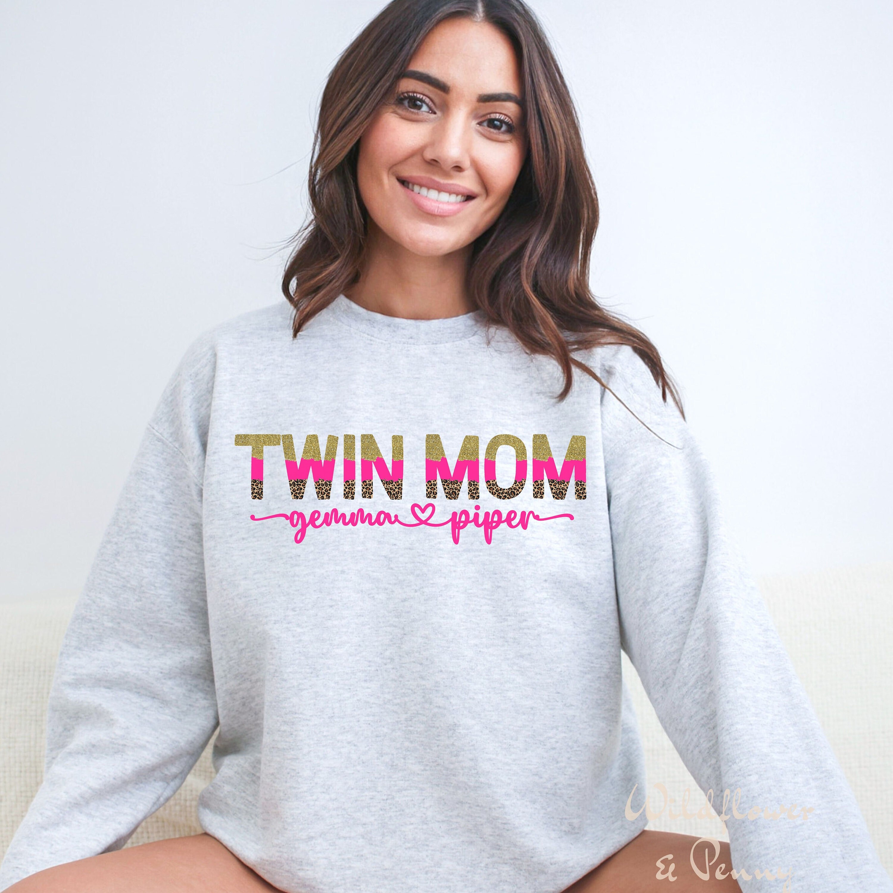 Personalized Twin Mom Sweatshirt, Custom Kids Names - Etsy