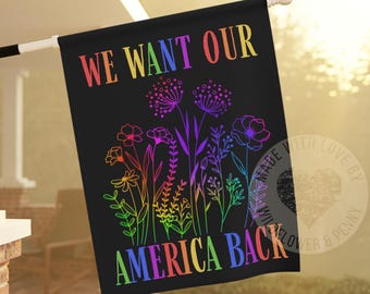 Political Pride Anti Trump Garden Flag: Patriotic Floral LGBTQ Ally Decor