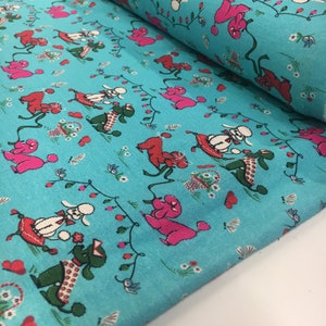 CLEARANCE SALE Cotton jersey fabric dog sold by the meter from 50 cm - Oeko-Tex certified - Jersey fabric cotton jersey fabric turquoise