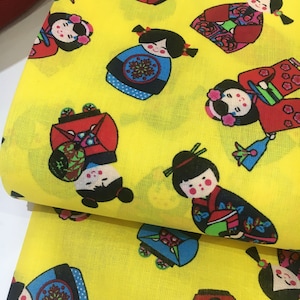 CLEARANCE SALE Cotton fabric Japanese Matryoshka Yellow 0.50 m Stars Oeko-Tex Standard 100 Children&#39;s fabric