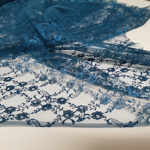 CLEARANCE SALE Lace fabric petrol Fine lace fabric by the meter Lace fabric flowers Lace fabric small flowers KT888