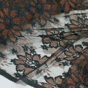 CLEARANCE SALE Lace fabric green petrol fine lace fabric lurex sold by the meter lace fabric flowers lace fabric small flowers glitter KT2603