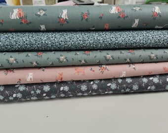 Fabric package 5x old green rosé fabrics flowers cotton fabric package cats fabric package roses