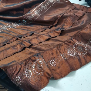 Embroidered Taffeta Fabric Brown Embroidery Ruffles Evening Dresses Dirndl Taffeta Fabric