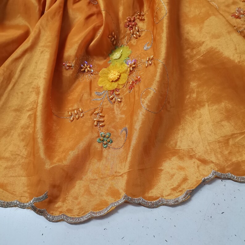 CLEARANCE SALE Embroidered Taffeta Fabric Orange Embroidery Beads