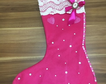 Nikolausstiefel Nikolausstrumpf mit Strass Weihnachten Weihnachtsstrumpf Pink