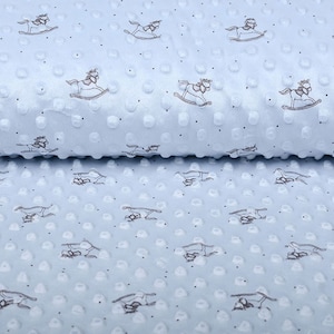 CLEARANCE SALE Minky Fabric Fleece Rocking Horse Blue 0.50 m Fabric Plush Minky Dots Minky Fleece with Pattern 150 cm Width