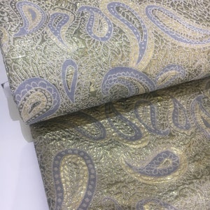 CLEARANCE SALE Brocade Fabric Grey Gold Evening Dress Fabric Paisley Pattern