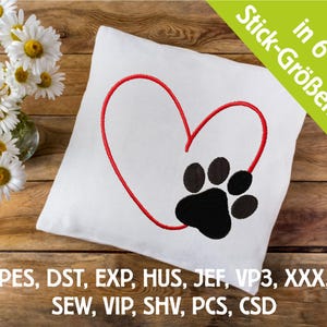 Embroidery file heart with dog paw in 6 sizes, machine embroidery, embroidery pattern with dog motif