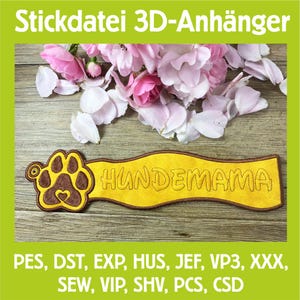 ITH Broderidesign 3D-hänge "Hundmamma" | Nyckelring i bågen | 3D-puffbroderi | Alla format | Bokmärk | Direktnedladdning