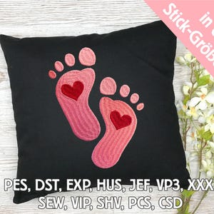 Embroidery file baby feet in 6 sizes, machine embroidery, embroidery pattern with cute motif for birth