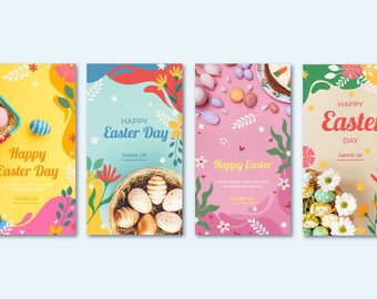 Paquete de historias de instagram del día de pascua de vector libre