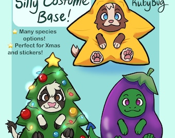 ¡Base peluda para disfraz navideño divertido! (Archivos PSD) Pegatinas de estrella, árbol de Navidad y berenjena