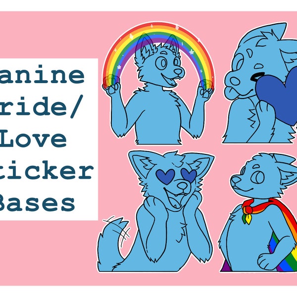 Canine Pride/Heart Sticker Bases (Telegram/Discord Stickers for dog, wolf, fox fursonas)