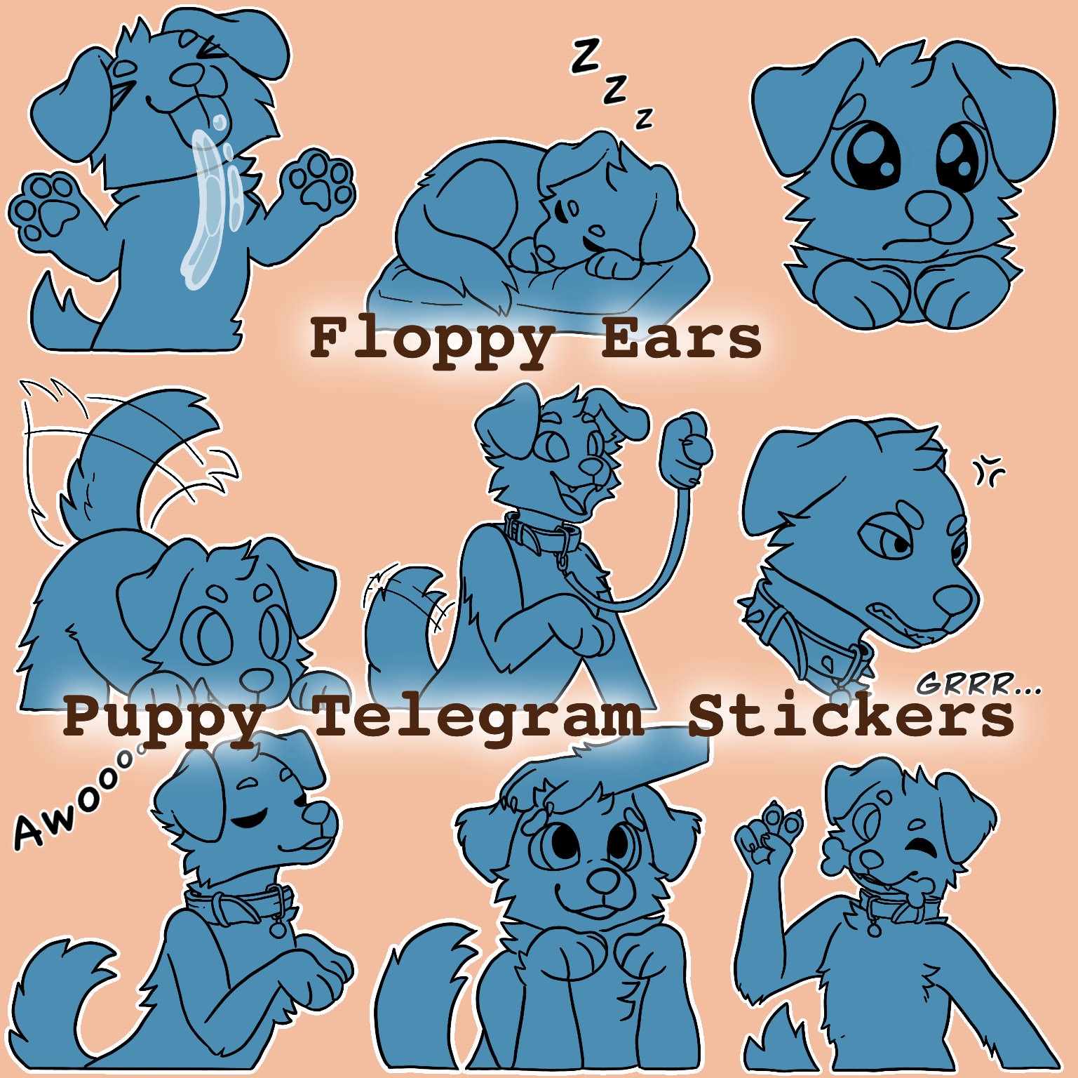Puppy Telegram Sticker Pack Base Lineart - Etsy