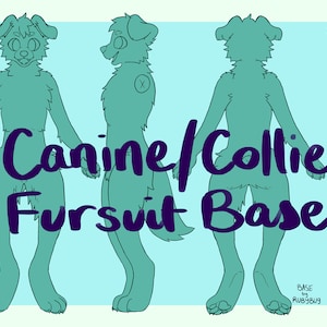 Canine Fursuit/Fursona Reference Sheet Base (Floppy eared dog, border collie, aussie shepherd anthro ref art fill in)