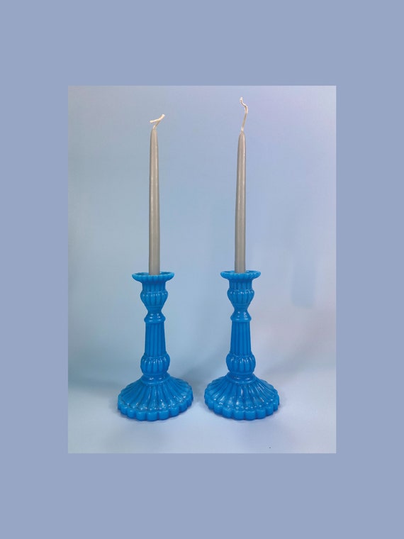 Set of Two Rare Antique Blue Opaline Candle Holders From Etsy