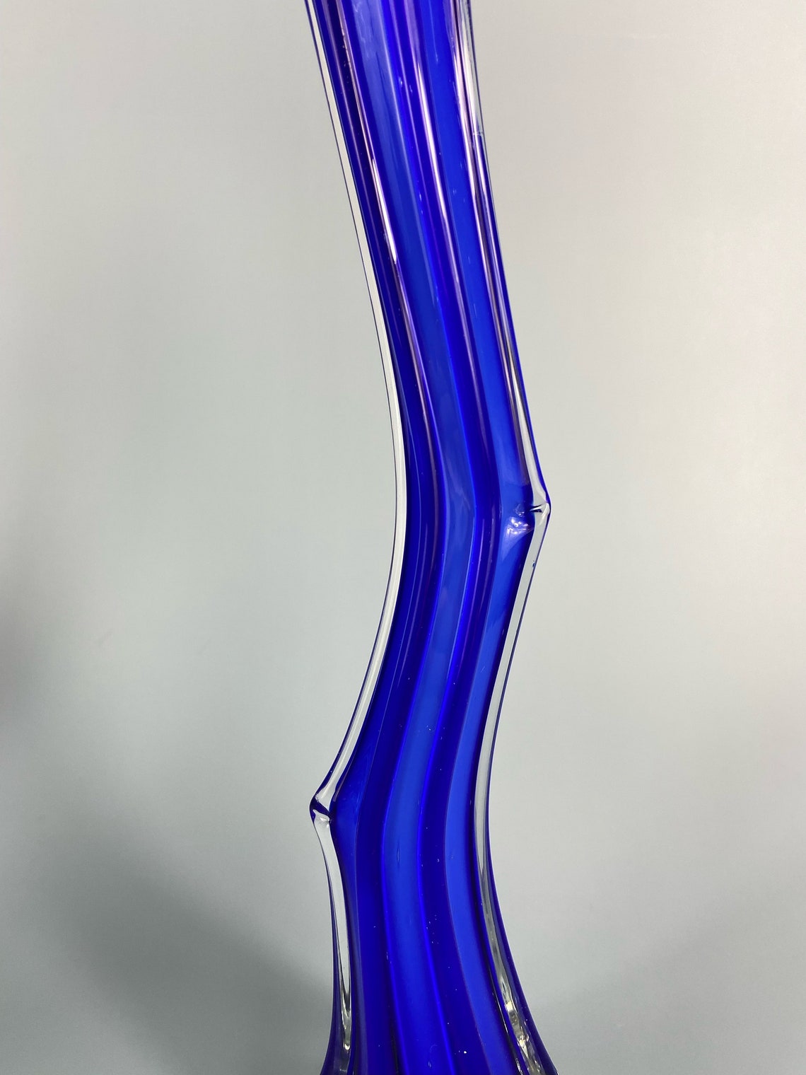 Vintage Blown Glass Tall Blue Vase With Bend, Blue Thin Vase Etsy