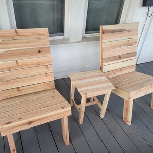 Outdoor chairs and side table build plans, Adirondack style furniture plans, Patio furniture plans, Outdoor furniture set plans, Wood chair