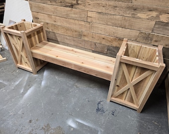 Bench planter plans, planter box bench digital plans, Downloadable plans for bench planter box, Cedar planter box bench, Digital build plans