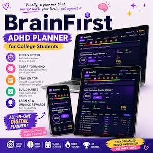 Digitaler ADHS-Planer für Studierende | Studienplaner | Lernorganisator | Aufgaben-Tracker | Gewohnheits-Tracker | Konzentrationstimer