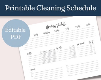 May include: A white printable cleaning schedule document featuring black text and lines. The header reads Cleaning Schedule, with columns for Tuesday through Sunday. Sections include Monthly, Quarterly, Semi-Annual, and Annual tasks with checkboxes.
