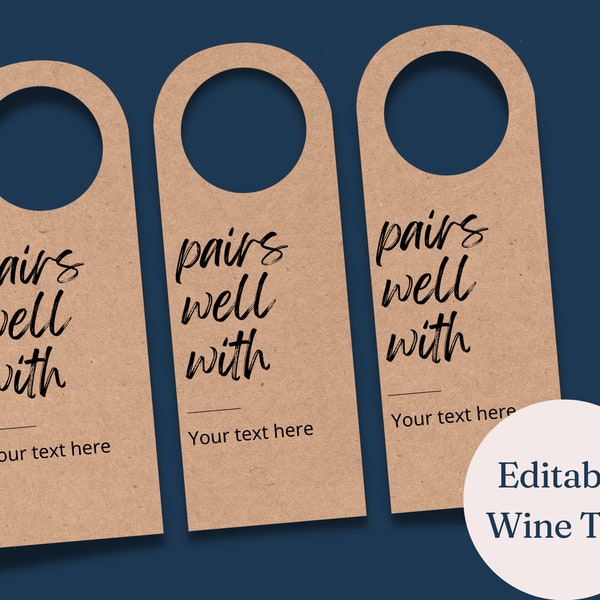 Editable Wine Bottle Gift Tag | Pairs Well With Custom Wine Label | Personalized Gift | Instant Download DIY